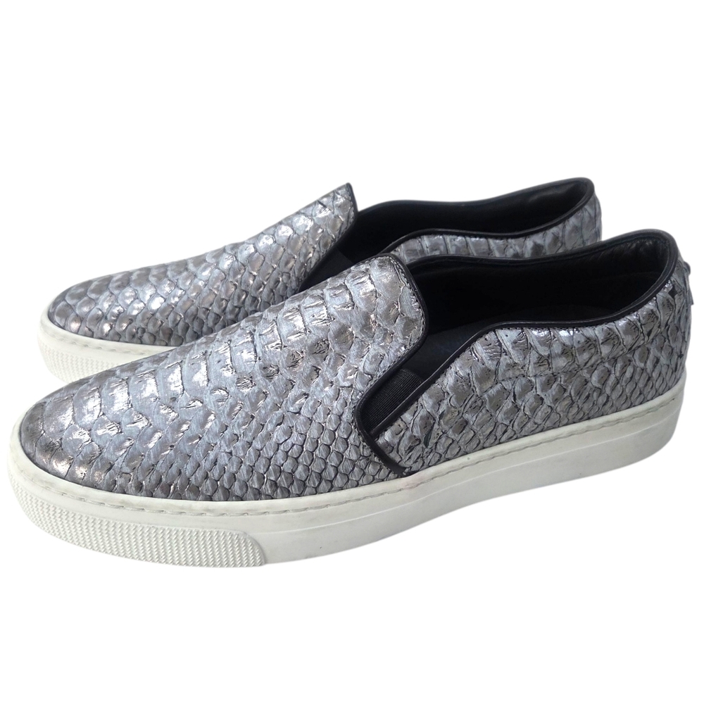 ZCD Montreal Leather Croc Embossed Slip On Sneakers Womens 41 Silver Metallic